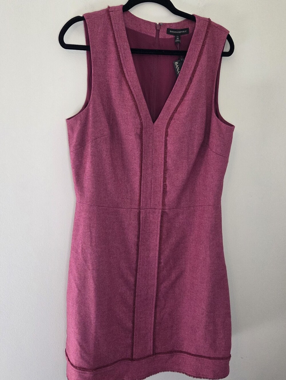 Banana Republic Herringbone Fringe Wool Blend Sheath Dress in Raspberry NWT 16T